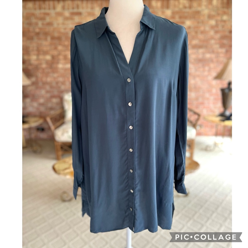 Women’s Long Sleeve Button-Down Shirt - Slate Blue